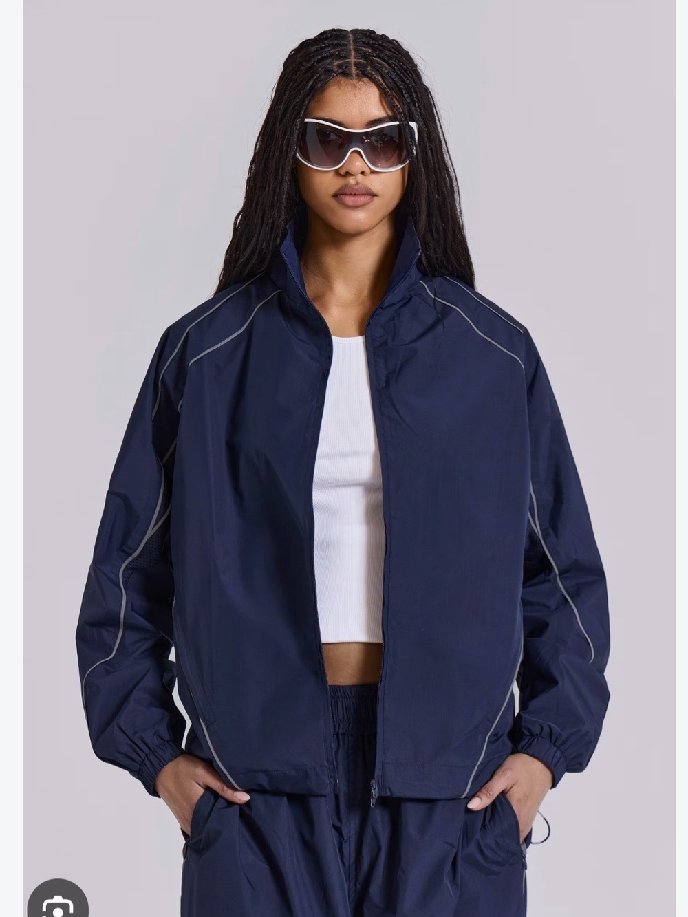 Women's Navy Bomber Jacket with Reflective Piping